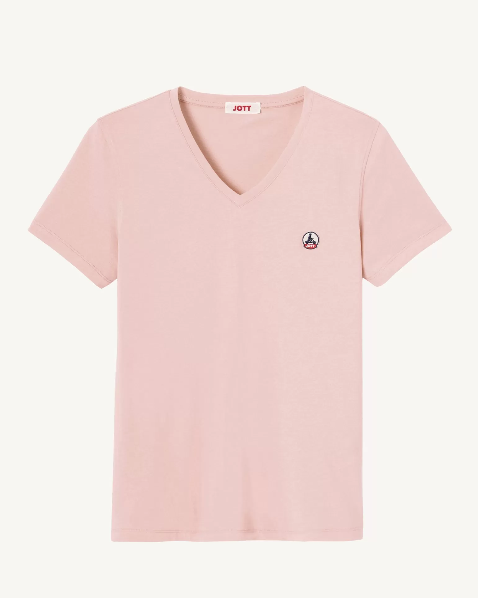 Vêtements*JOTT T-Shirt Uni Col V Femme En Coton Biologique Rose Clair Cancun 463 Soft Pink