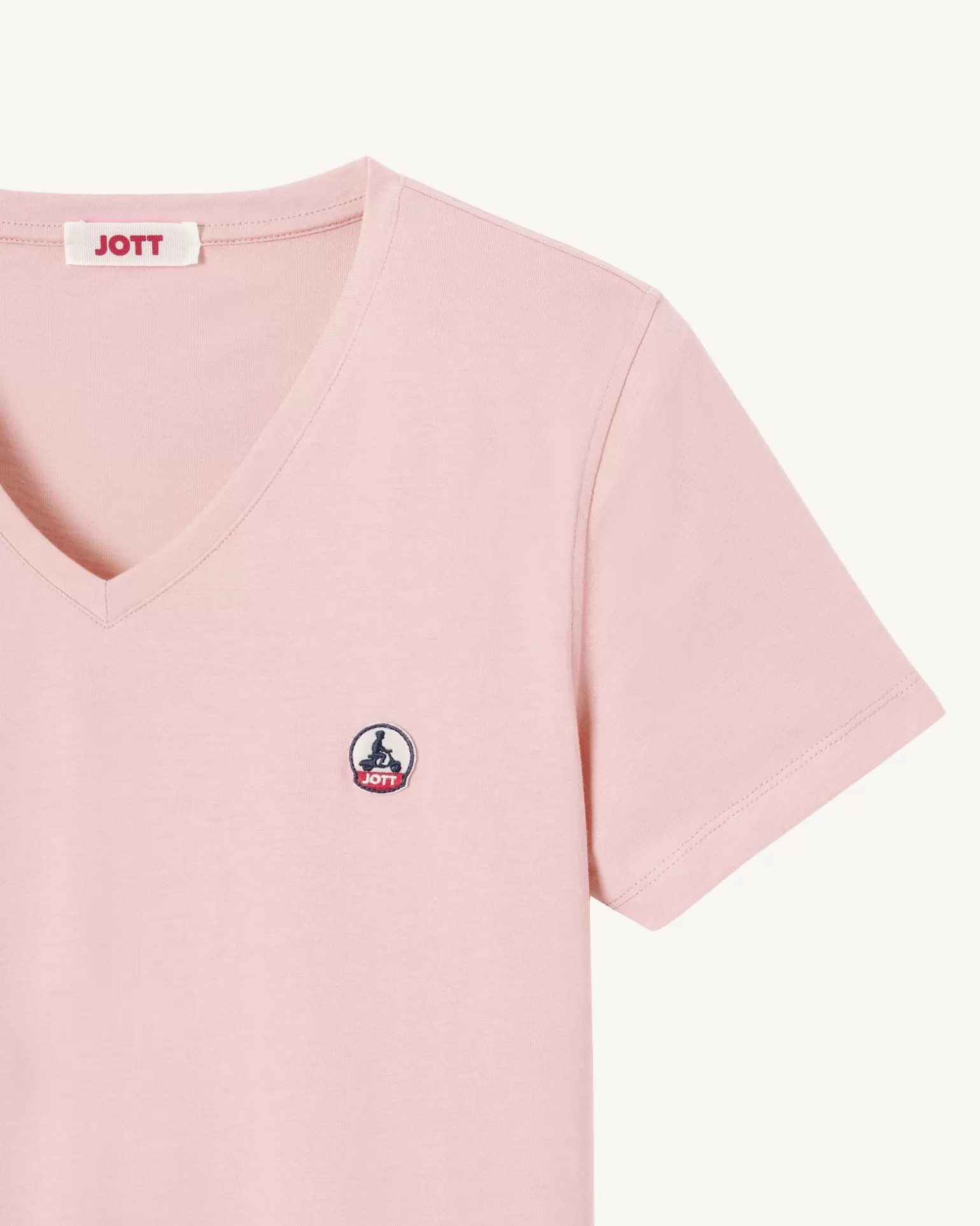 Vêtements*JOTT T-Shirt Uni Col V Femme En Coton Biologique Rose Clair Cancun 463 Soft Pink
