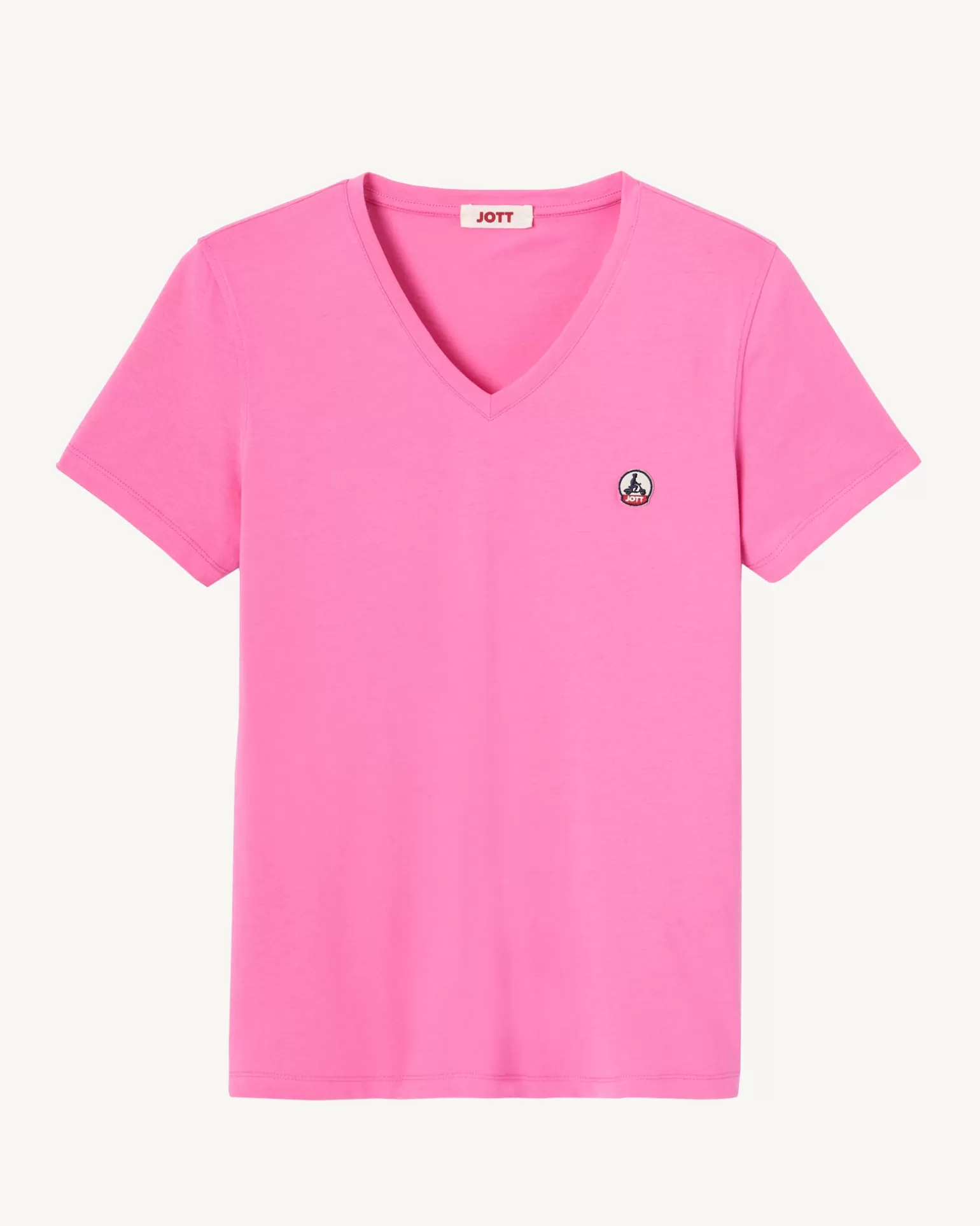 Vêtements*JOTT T-Shirt Uni Col V Femme En Coton Biologique Rose Intense Cancun 457 Wild Rose
