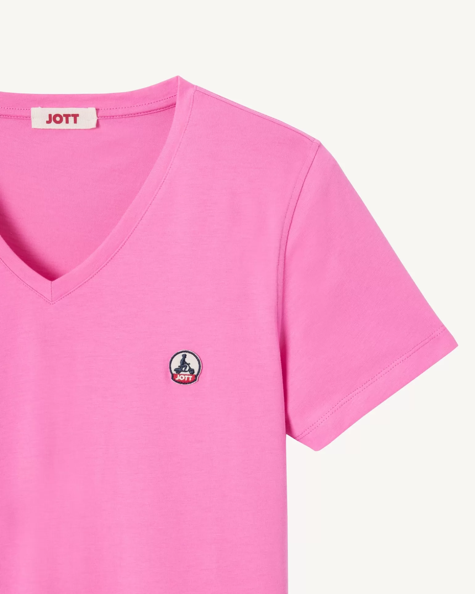Vêtements*JOTT T-Shirt Uni Col V Femme En Coton Biologique Rose Intense Cancun 457 Wild Rose